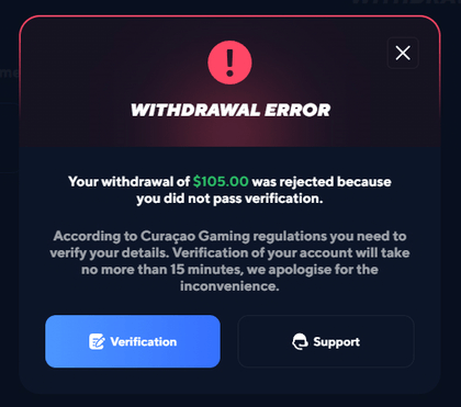 Withdrawal blocked error message demanding additional deposit to unlock funds